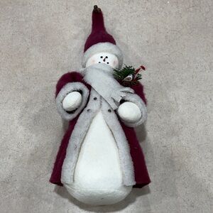 Festive Snowman Plush with Burgundy Coat